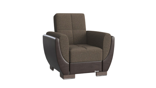 36" Brown Microfiber And Gray Tufted Convertible Chair