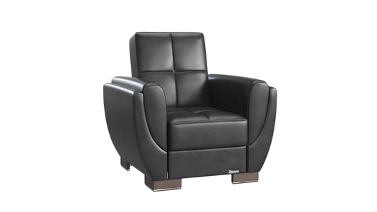 36" Black Faux Leather Tufted Convertible Chair