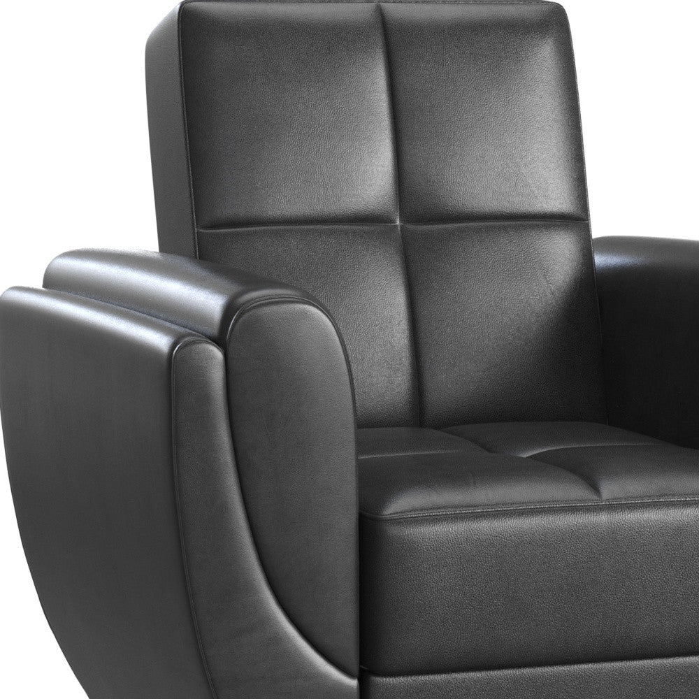 36" Black Faux Leather Tufted Convertible Chair