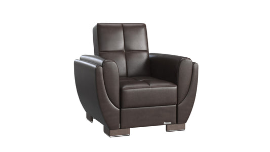 36" Brown Faux Leather Tufted Convertible Chair