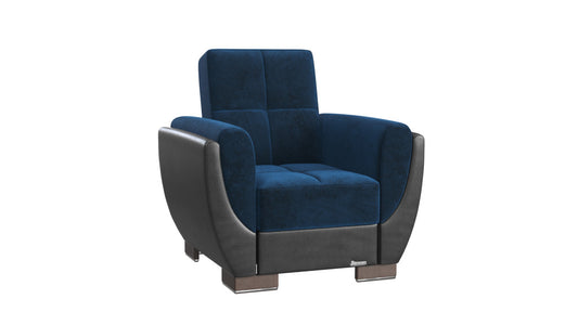 36" Roayl Blue Microfiber And Brown Tufted Convertible Chair