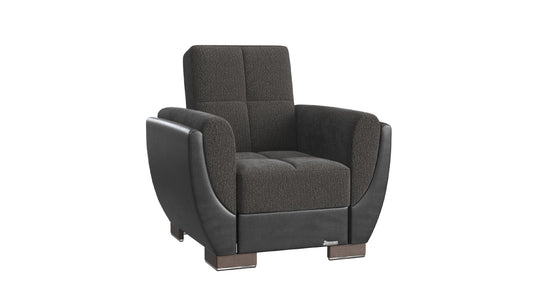 36" Gray Chenille And Brown Tufted Convertible Chair