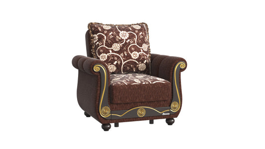 39" Brown Chenille Paisley Convertible Chair