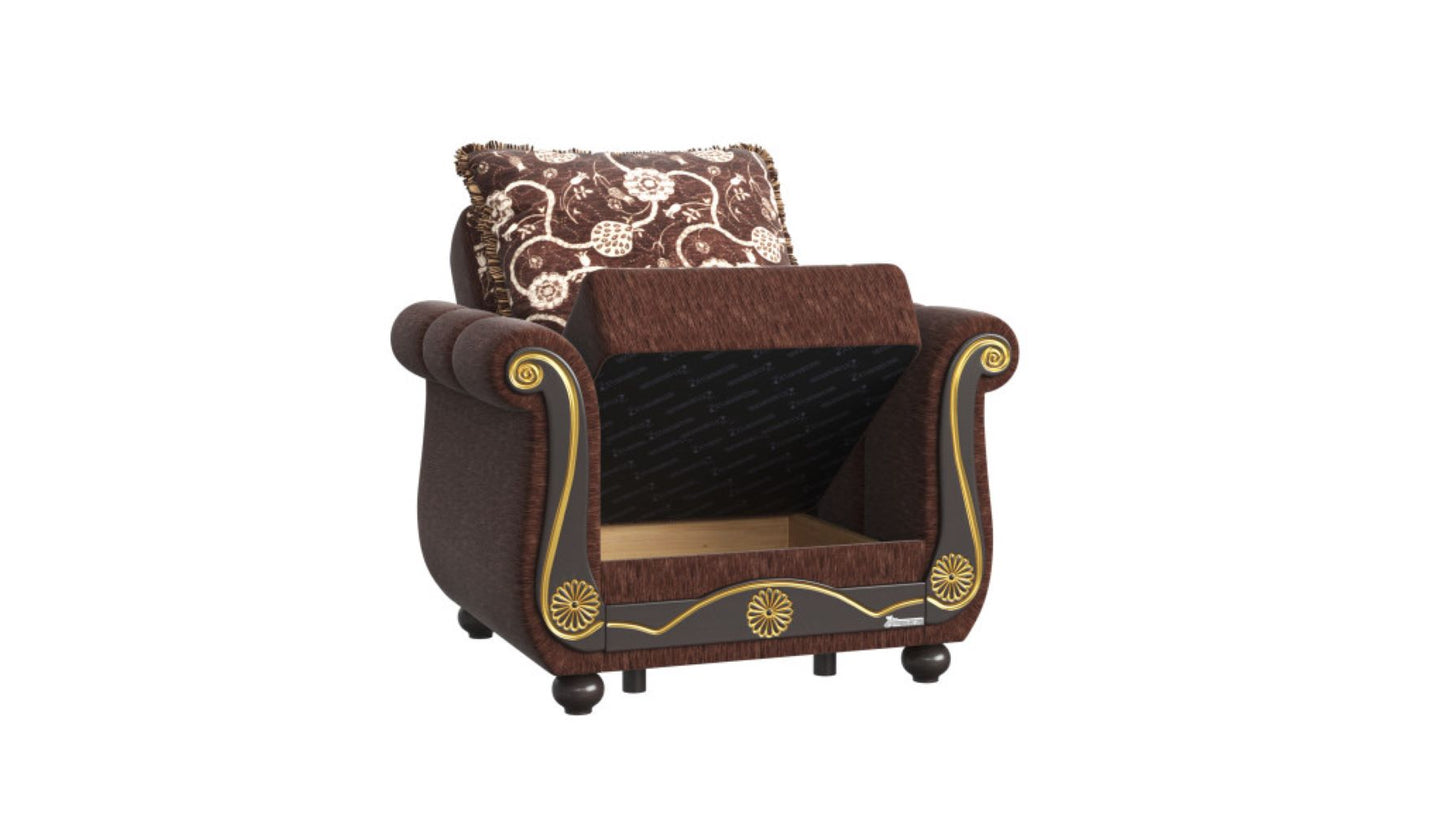 39" Brown Chenille Paisley Convertible Chair