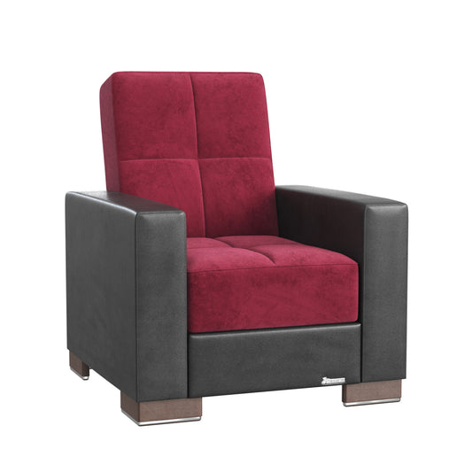 36" Burgundy Microfiber And Dark Brown Tufted Convertible Chair