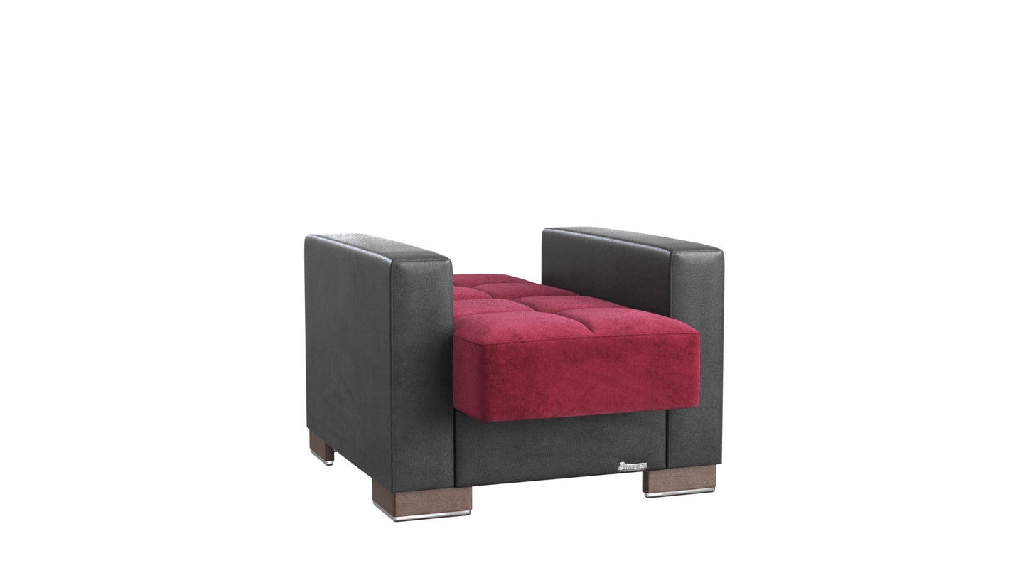 36" Burgundy Microfiber And Dark Brown Tufted Convertible Chair