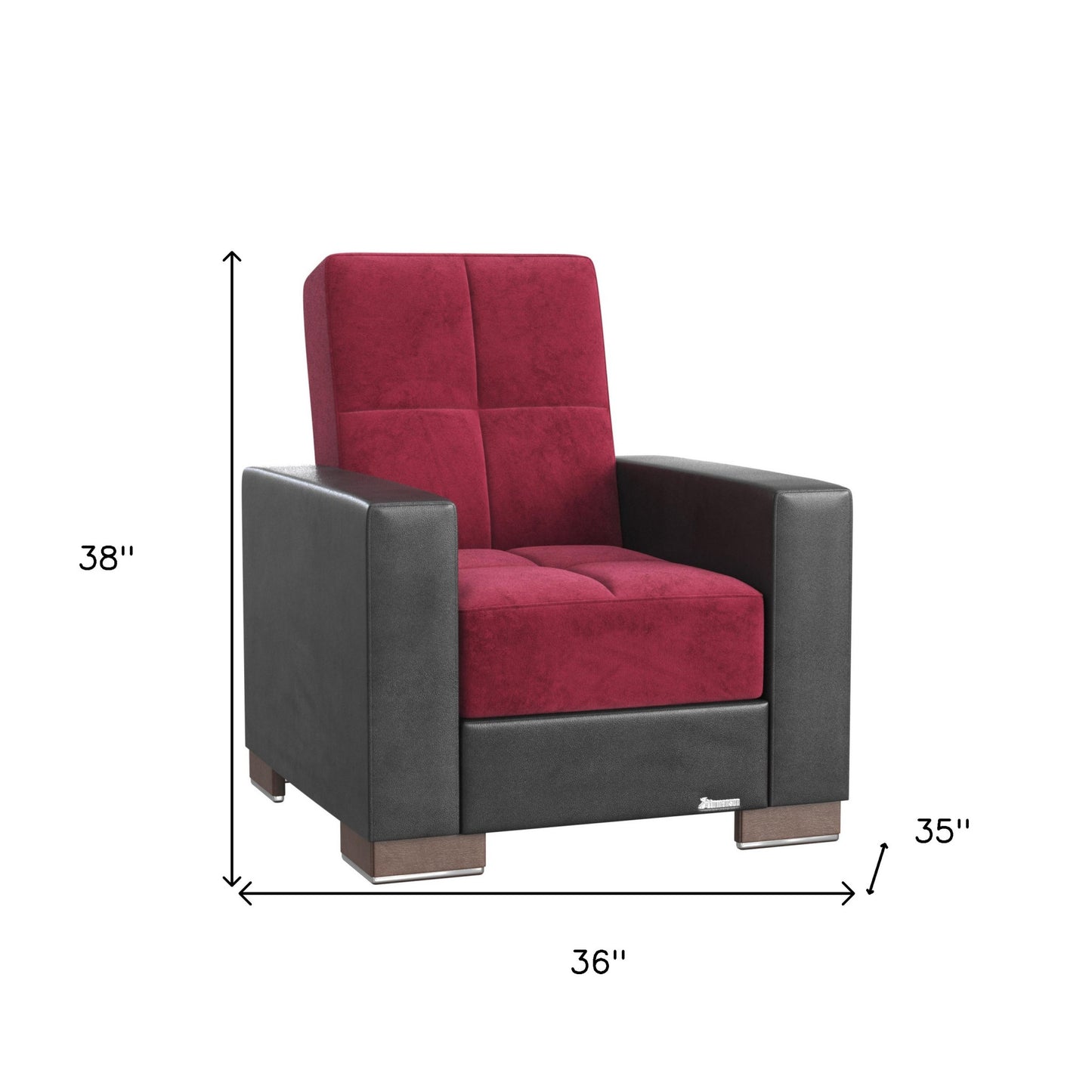 36" Burgundy Microfiber And Dark Brown Tufted Convertible Chair