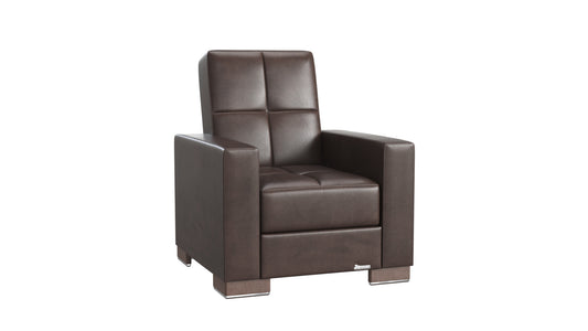 36" Brown Faux Leather Tufted Convertible Chair