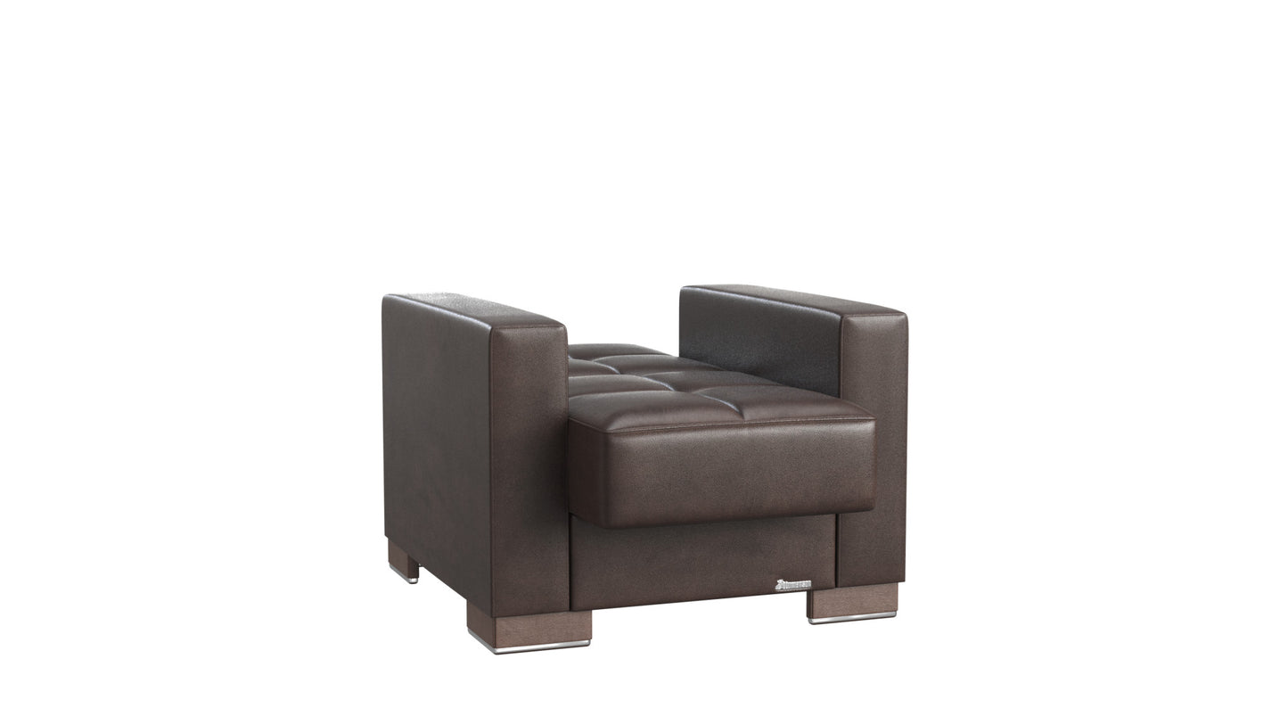 36" Brown Faux Leather Tufted Convertible Chair