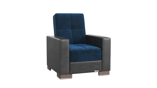 36" Blue Velvet And Brown Tufted Convertible Chair