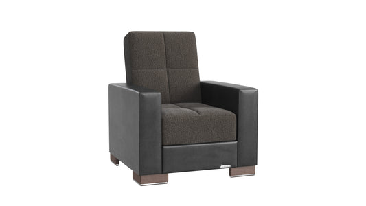 36" Gray Fabric And Brown Tufted Convertible Chair