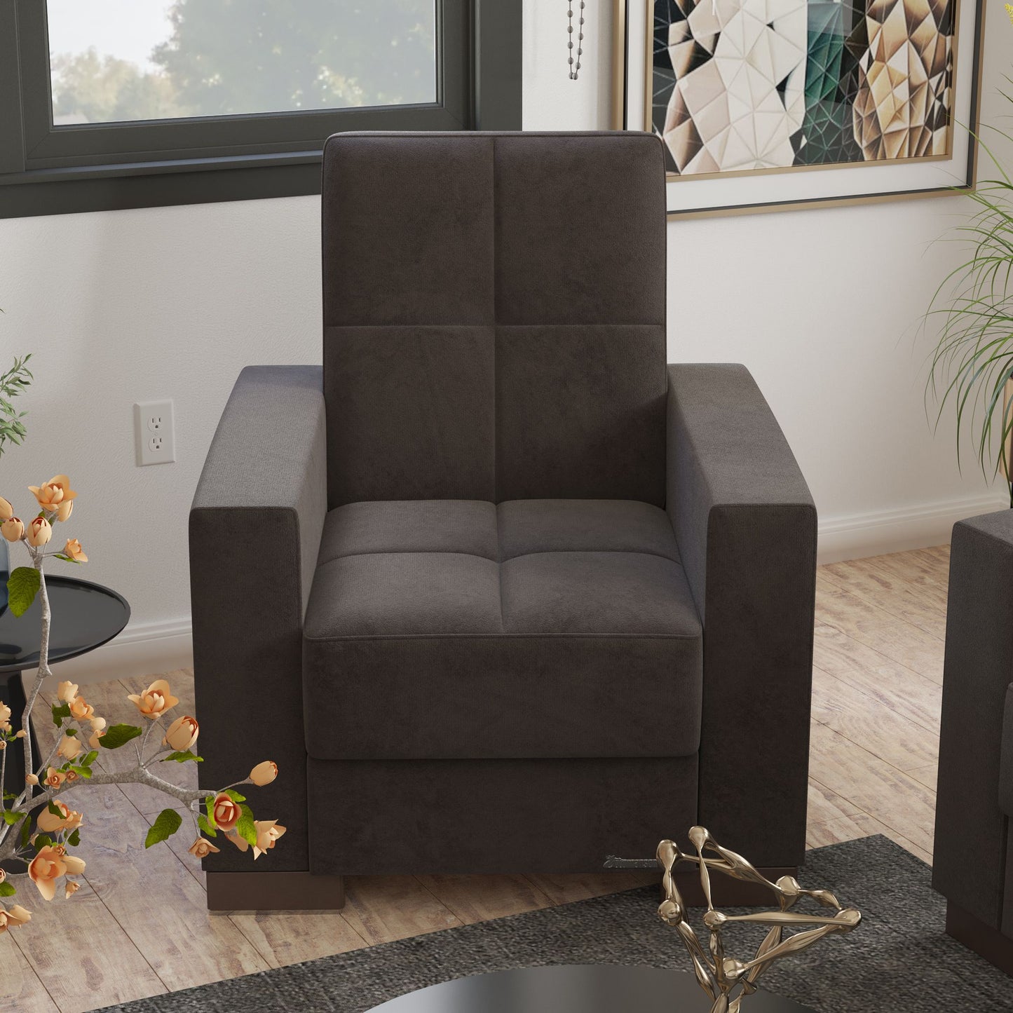 36" Brown Tufted Microfiber Convertible Chair