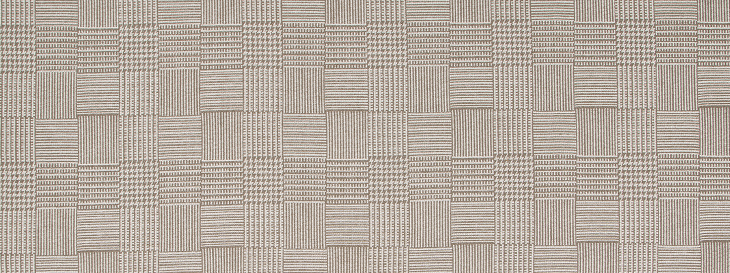 Espresso-brown woven basketweave upholstery fabric with subtle striped blocks.