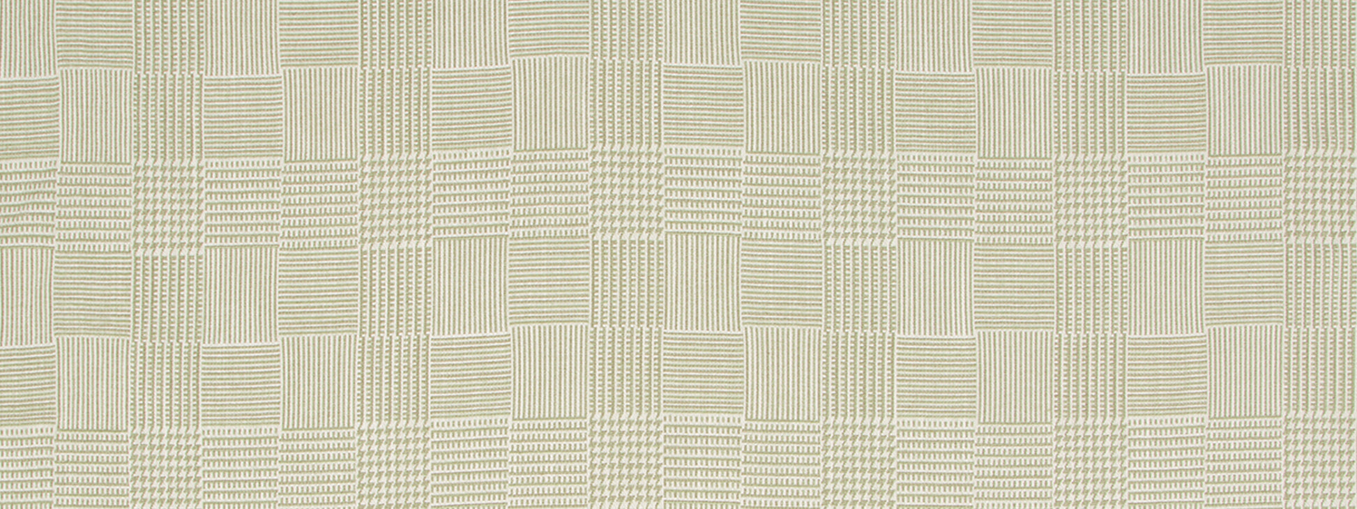Beige woven fabric with a subtle plaid/check pattern and textured grid blocks, suitable for upholstery.