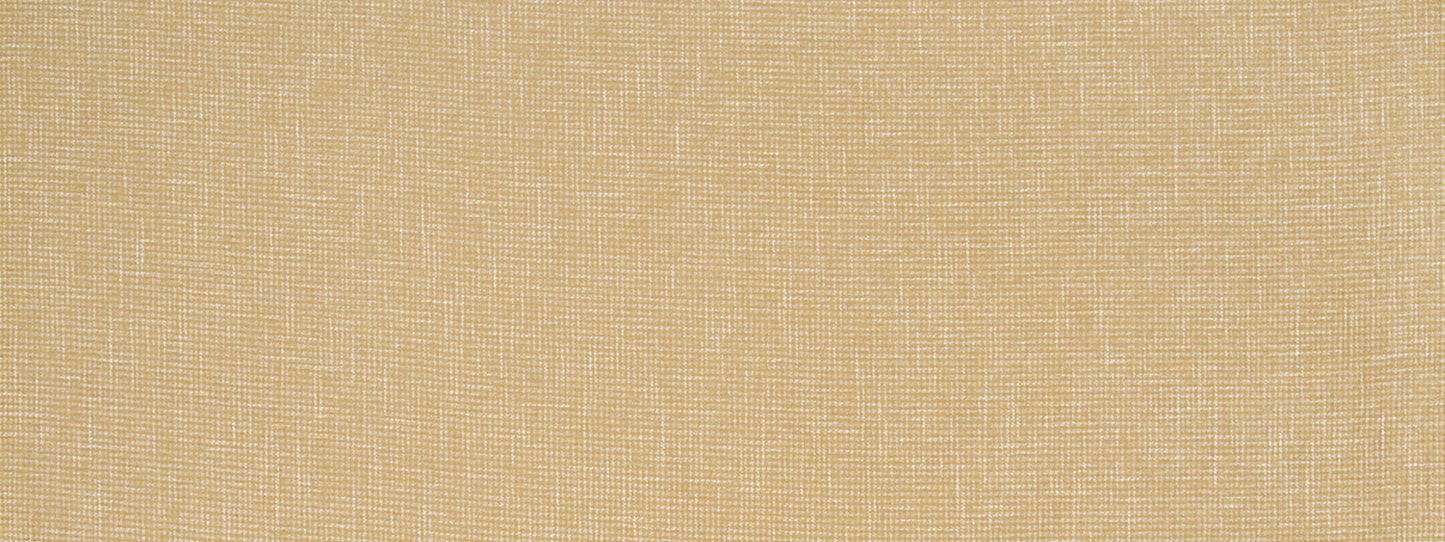 Mustard woven linen upholstery fabric close-up with visible fibers and textile texture.