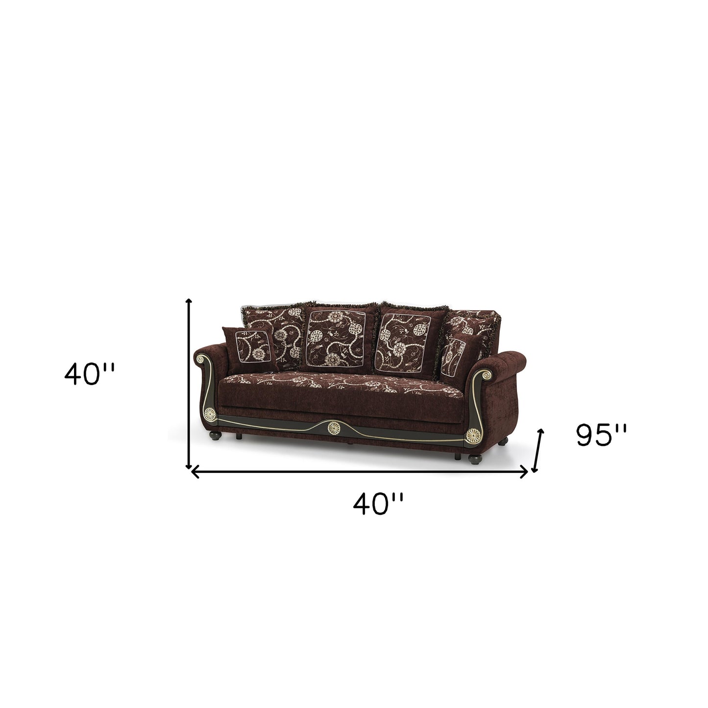 95" Brown Chenille Paisley Sleeper Sofa And Toss Pillows