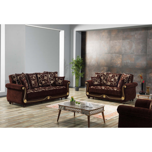 95" Brown Chenille Sleeper Sofa With Two Toss Pillows