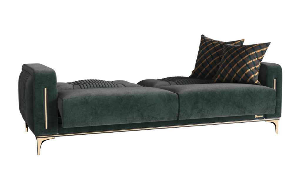 85" Green Microfiber Sleeper Sofa With Two Toss Pillows