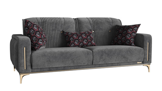 85" Gray Microfiber Sleeper Sofa With Two Toss Pillows