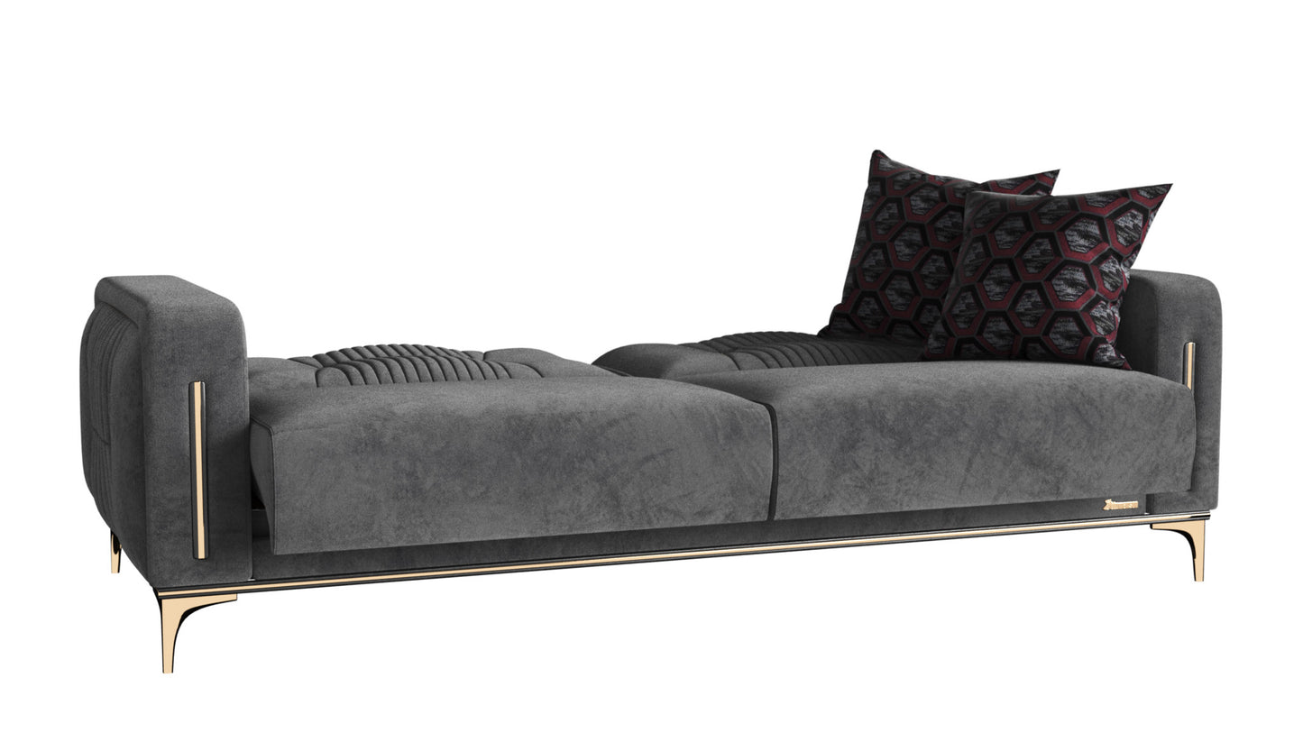 85" Gray Microfiber Sleeper Sofa With Two Toss Pillows