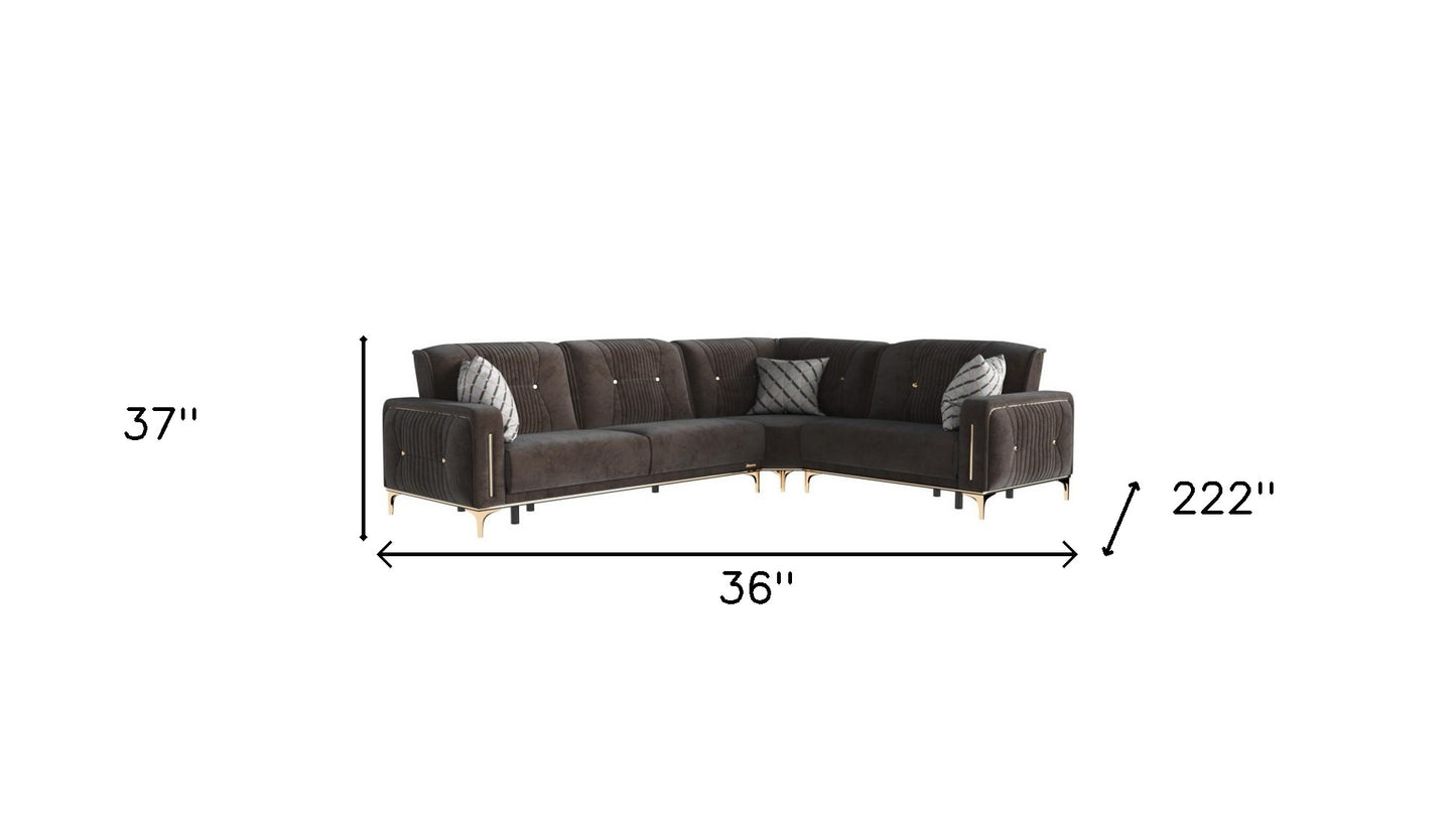 Brown Microfiber Sleeper L Shaped Three Piece Sofa And Chaise Sectional