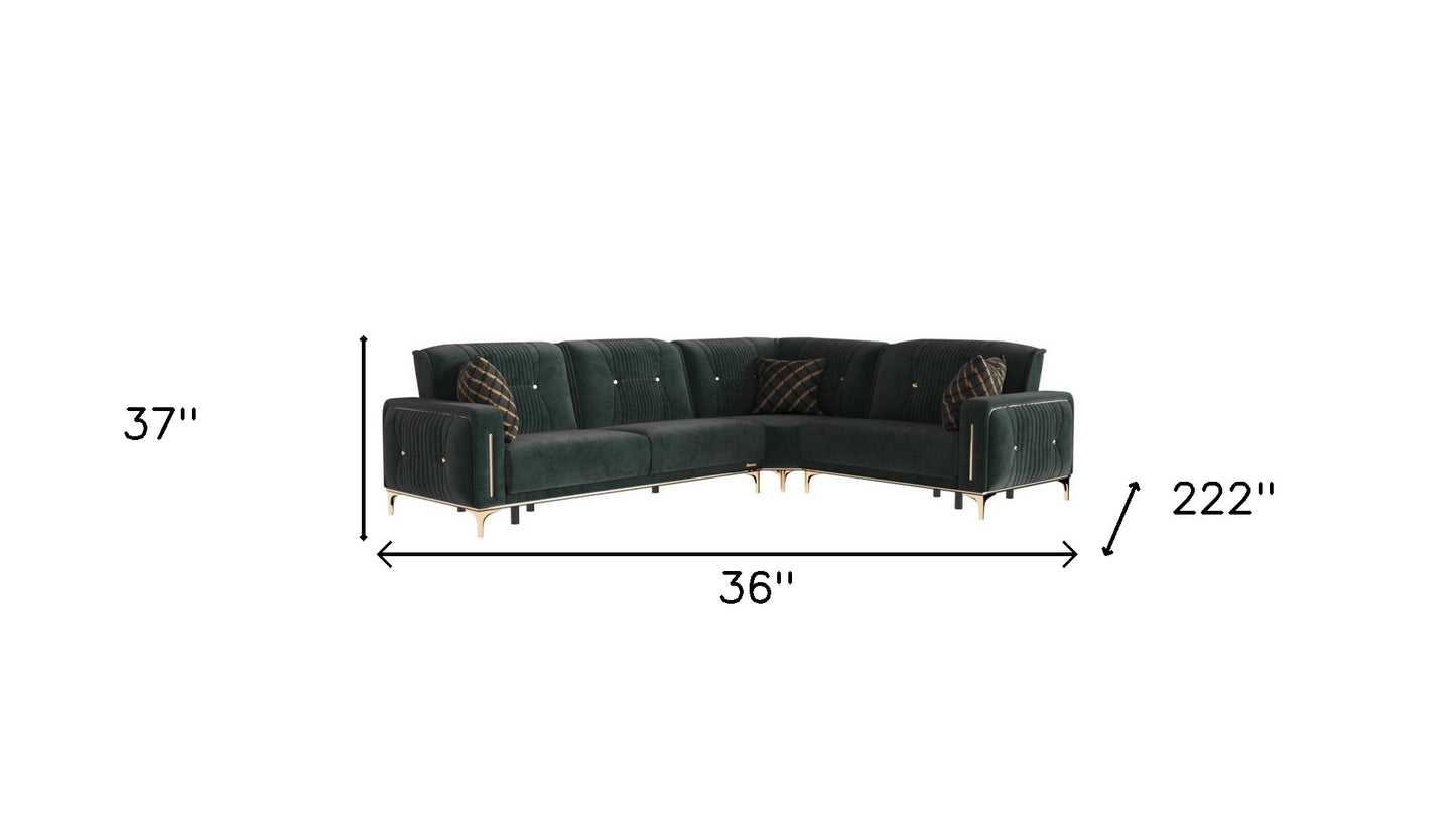 Green Microfiber Sleeper L Shaped Three Piece Sofa And Chaise Sectional