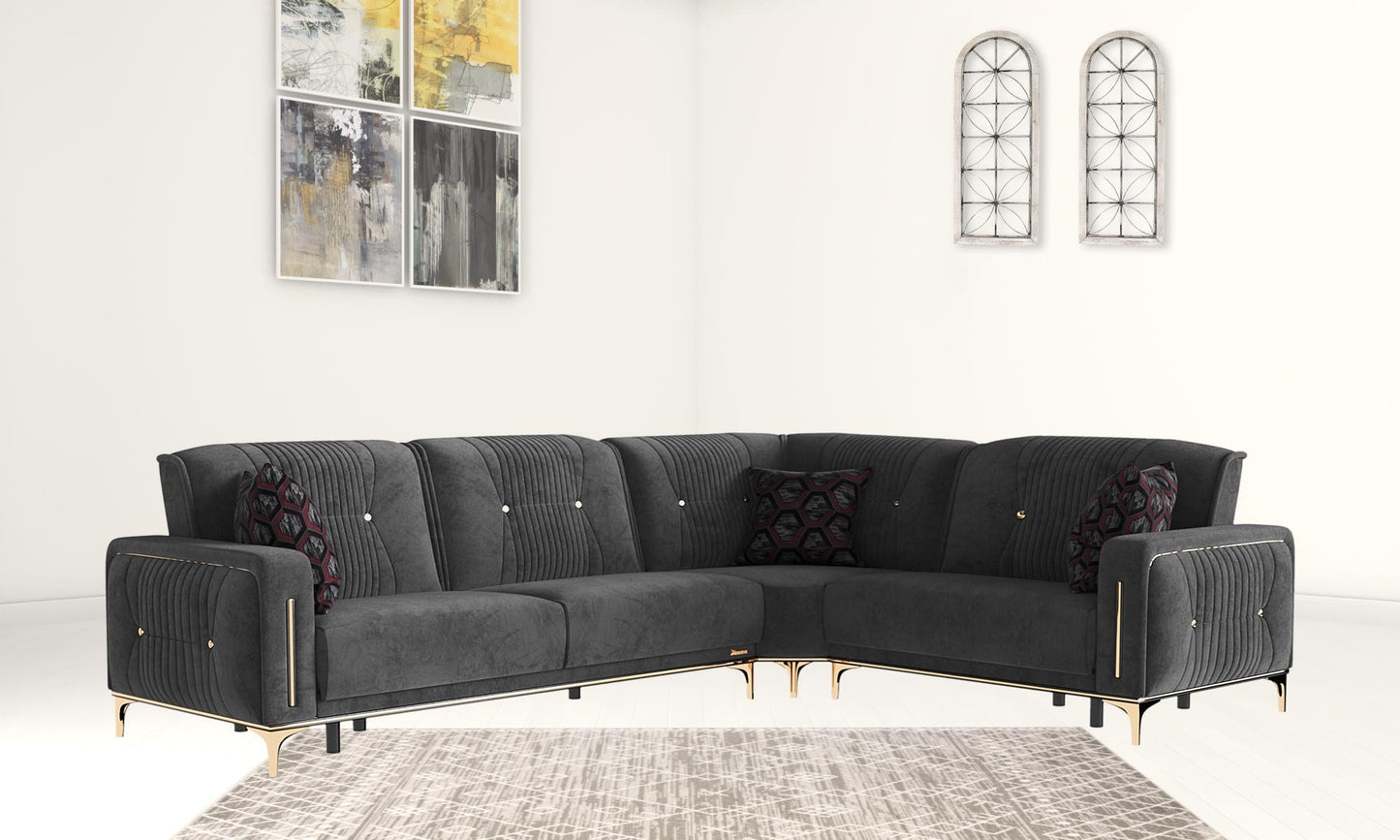 Gray Microfiber Sleeper L Shaped Three Piece Sofa And Chaise Sectional