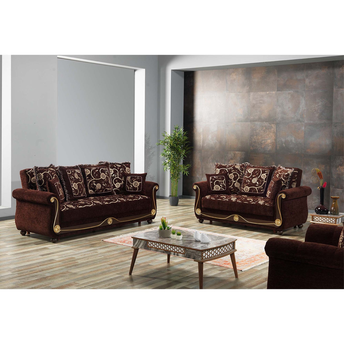 71" Brown Dark Brown Chenille Futon Convertible Sleeper Love Seat With Storage