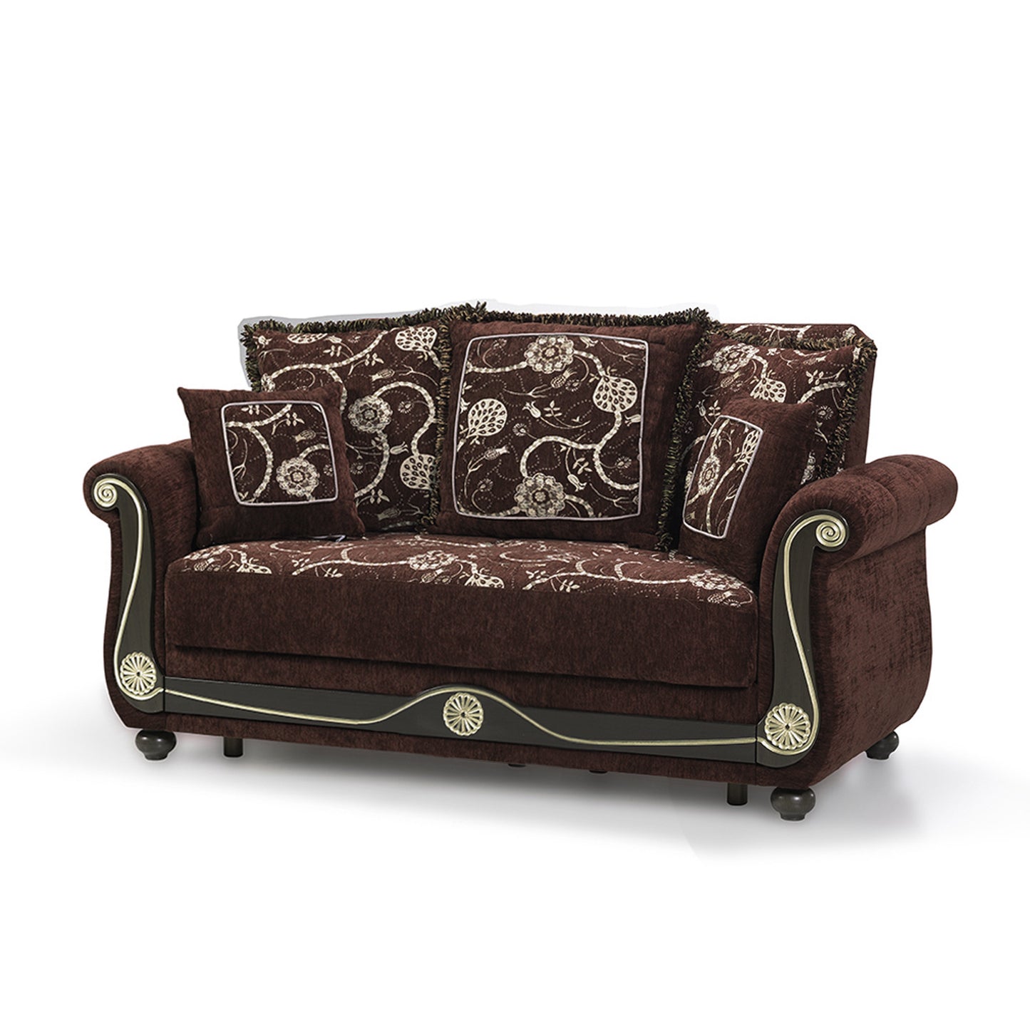 71" Brown Dark Brown Chenille Futon Convertible Sleeper Love Seat With Storage