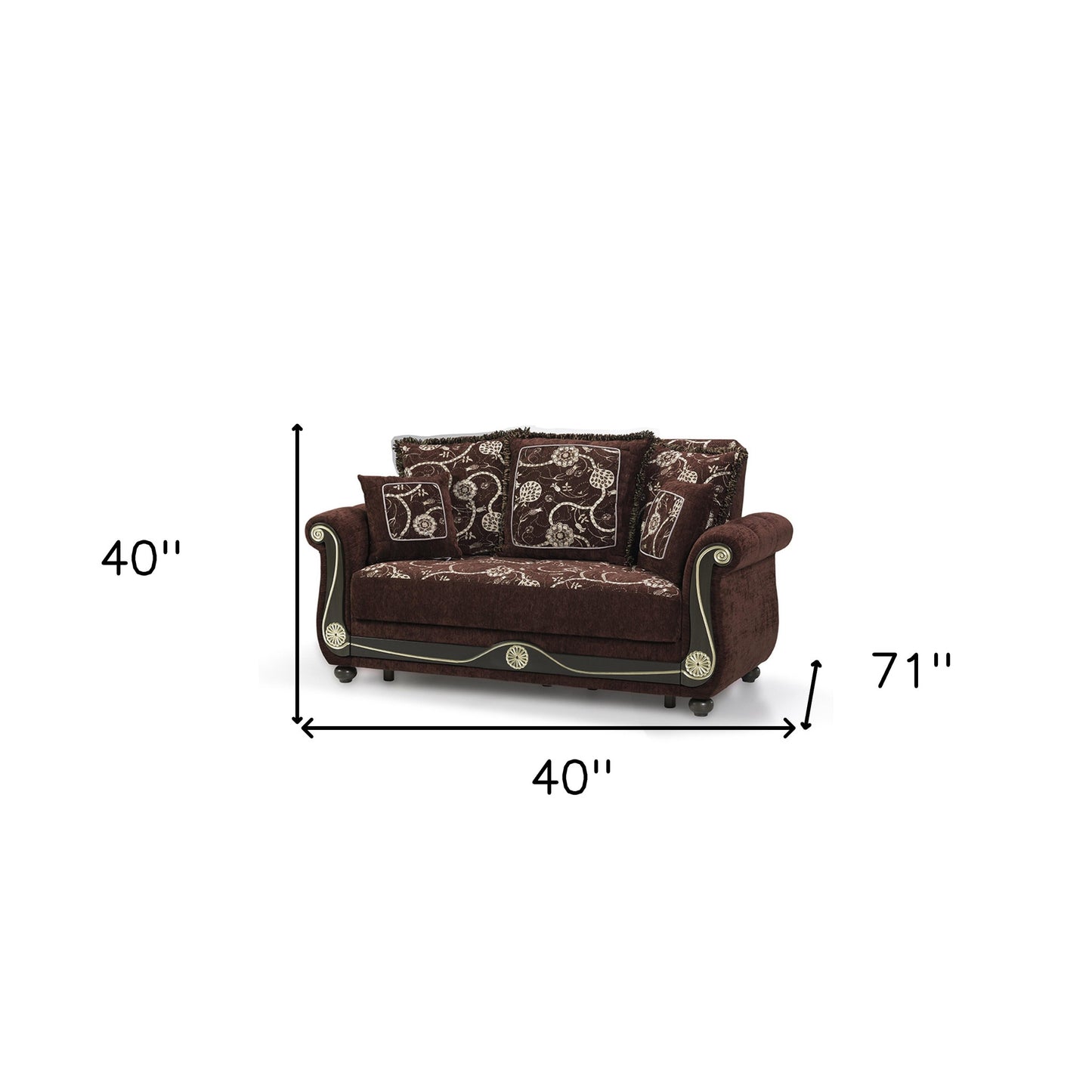 71" Brown Dark Brown Chenille Futon Convertible Sleeper Love Seat With Storage