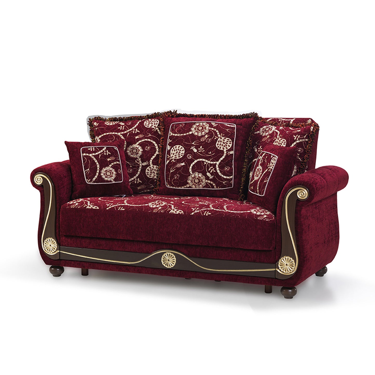 71" Burgundy Dark Brown Chenille Futon Convertible Sleeper Love Seat With Storage