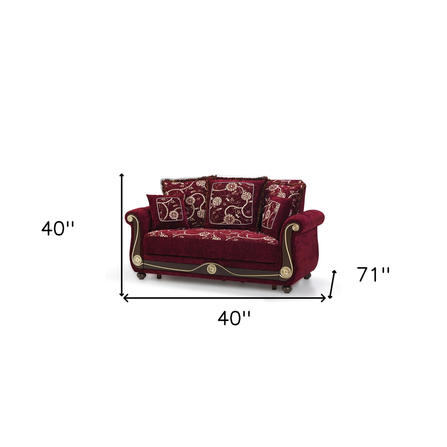 71" Burgundy Dark Brown Chenille Futon Convertible Sleeper Love Seat With Storage