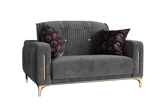 60" Gray Gold Microfiber Love Seat With Storage