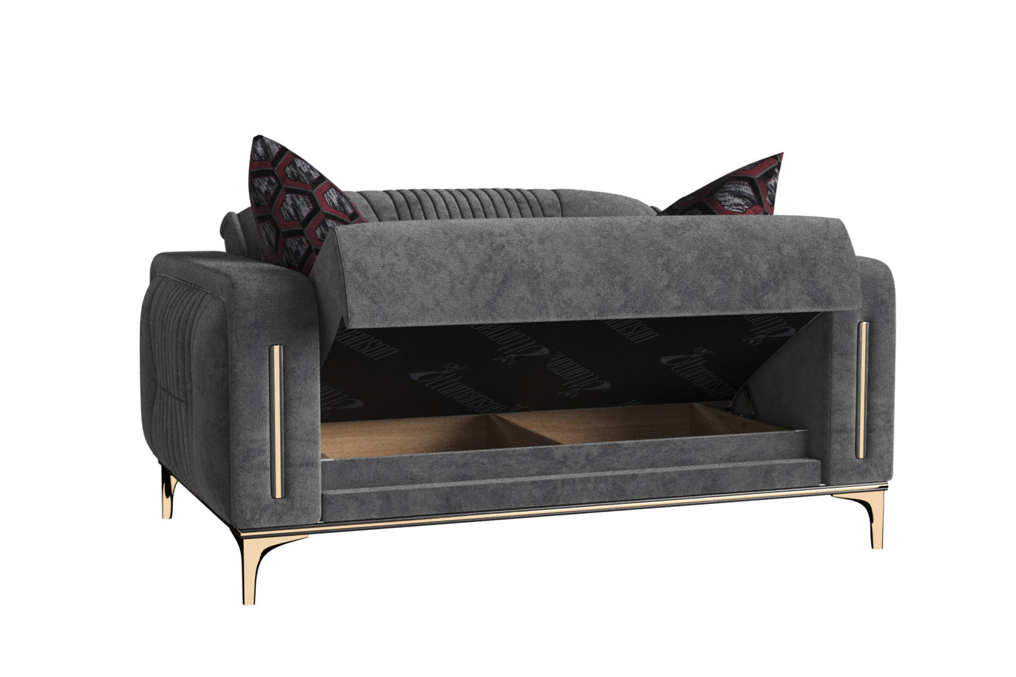 60" Gray Gold Microfiber Love Seat With Storage