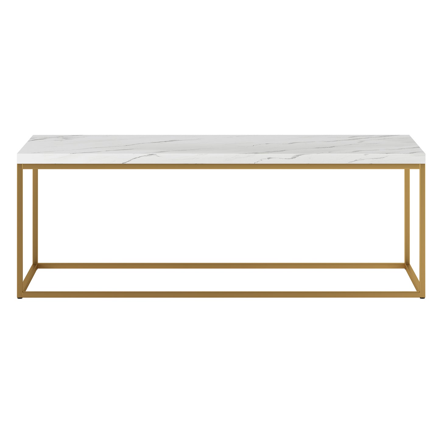 48" White And Gold Faux Marble And Steel Coffee Table