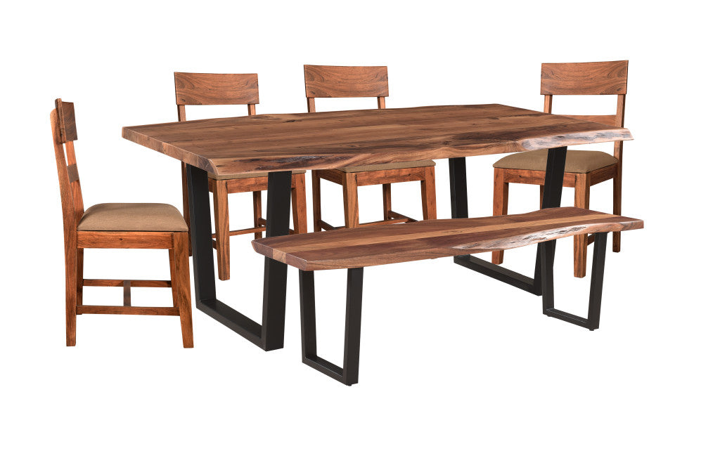 78" Brown And Black Solid Wood And Metal Dining Table