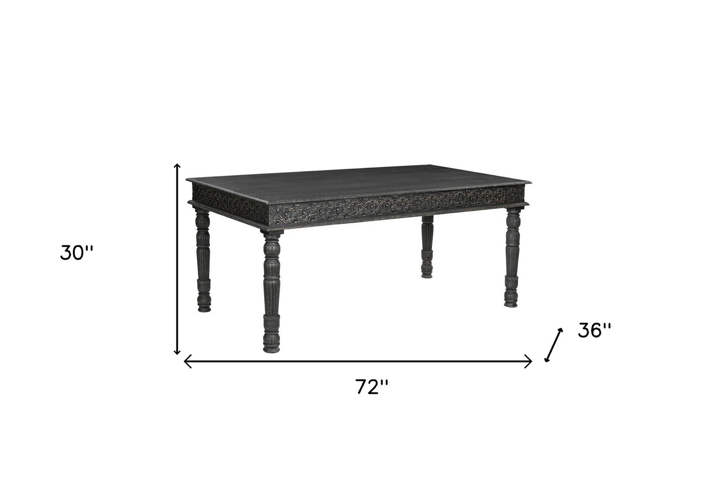 72" Black Solid Wood Dining Table