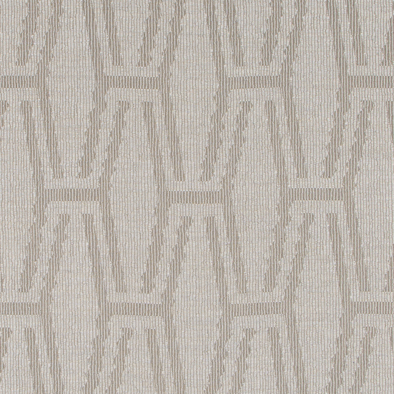 Taupe jacquard-woven upholstery fabric with a repeating geometric chevron pattern and subtle raised texture.