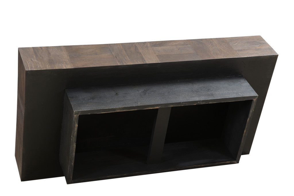 59" Dark Brown And Black Solid Wood Coffee Table