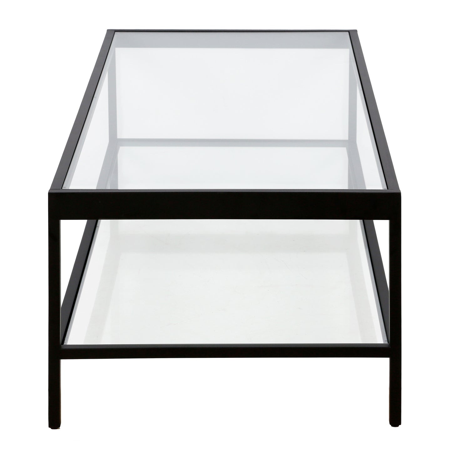 54" Clear And Black Glass And Steel Coffee Table With Shelf