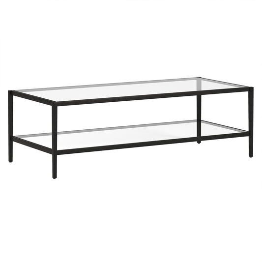 54" Black Glass And Steel Coffee Table With Shelf