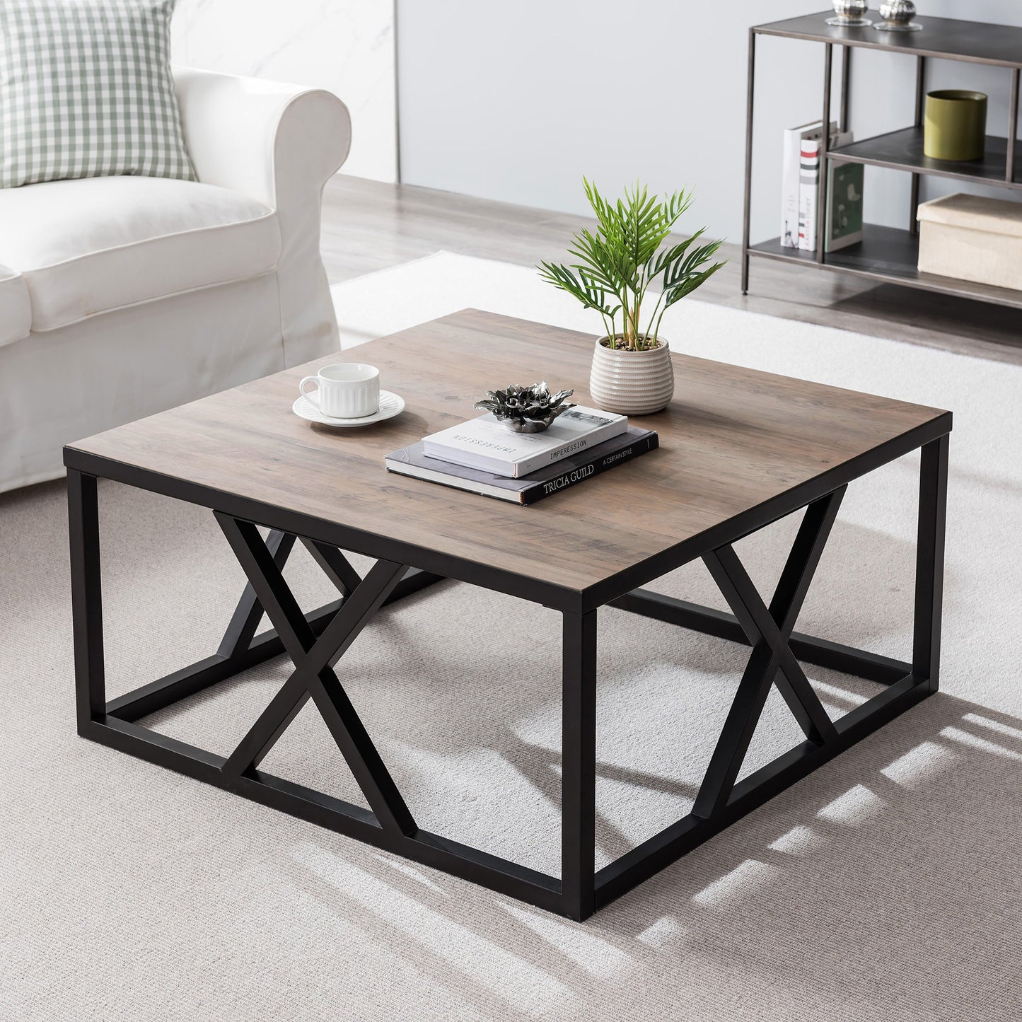 35" Black Steel Square Coffee Table