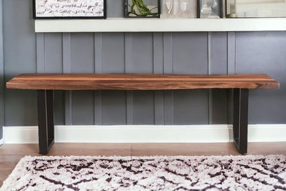 66" Brown And Black Solid Wood Dining bench