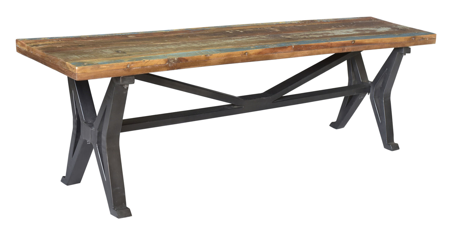 66" Brown And Black Distressed Solid Wood Dining bench