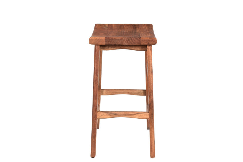 26" Brown Solid Wood Backless Bar Chair