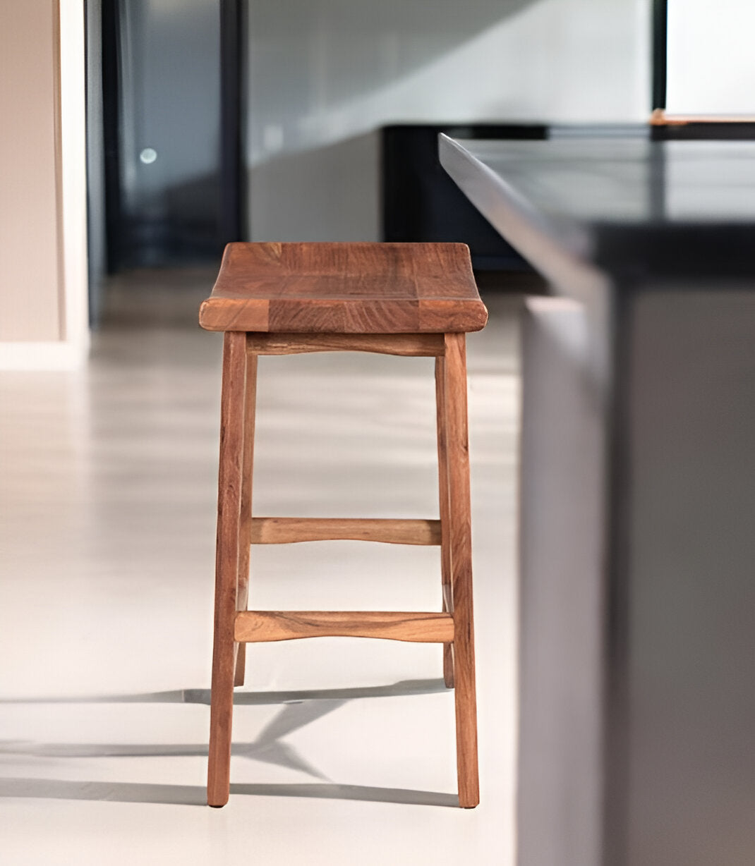 26" Brown Solid Wood Backless Bar Chair