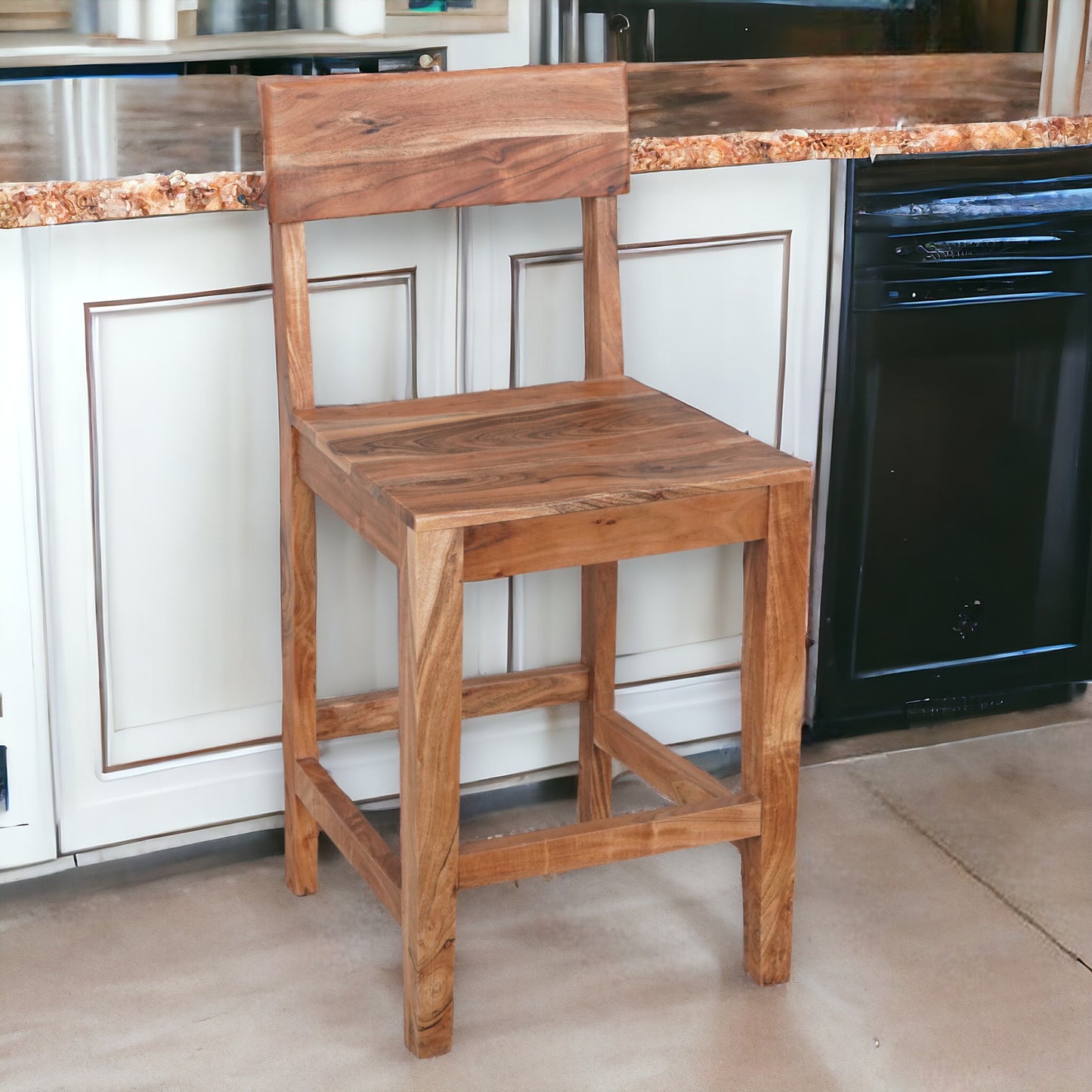 18" Wood Brown Solid Wood Counter Height Bar Chair