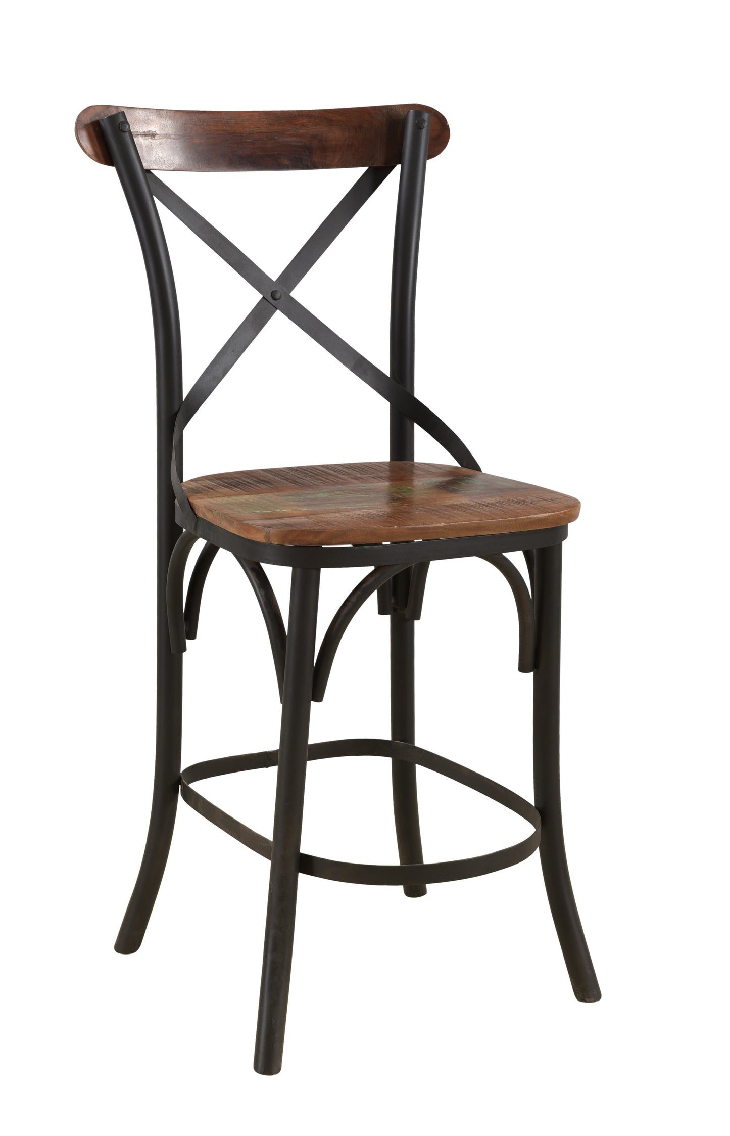 24" Brown And Black Metal Bar Height Bar Chair