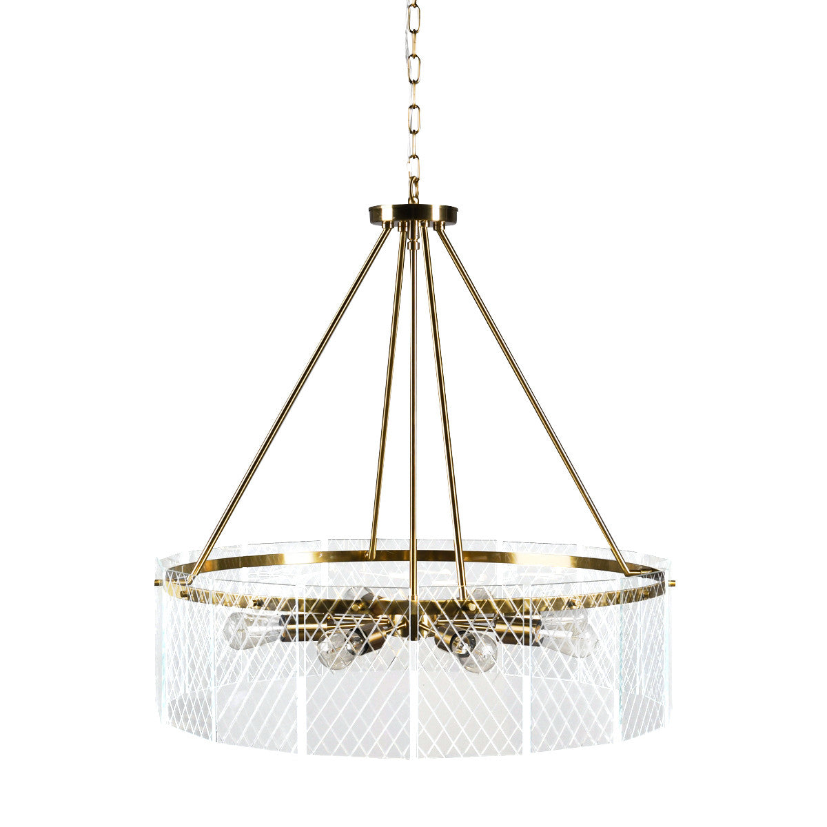 Chandelier Eight Light Iron And Glass Dimmable Semi-Flush Ceiling Light