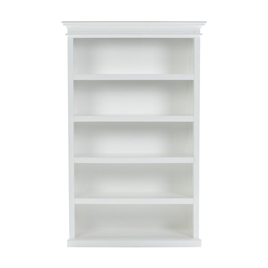 77" Antiqued White Solid Wood Five Tier Bookcase